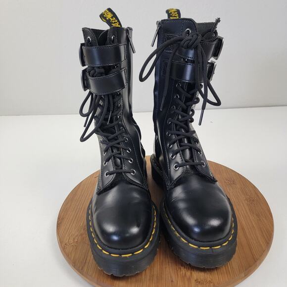 Dr. Martens Caspian Alt Black Leather Mens 7 Womens 8 Combat Tall Zip Up Boots - Picture 2 of 14
